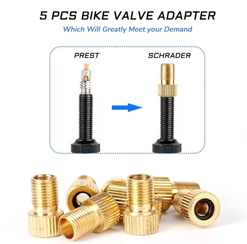 KIEVODE 5 PCS Bike Presta Valve Adapter - Convert Presta Valve to Schrader, Works with Air Compressors, Pumps, and More, Brass Tool for Mountain and Road Bicycles - Image 2